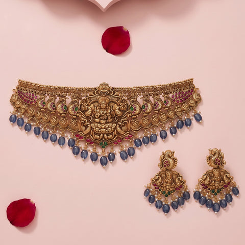 Antique Gold Plated Kemp Stone Temple Choker Set JH6372