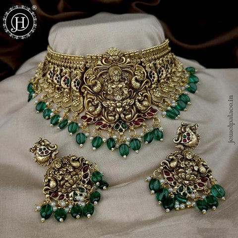 Antique Gold Plated Kemp Stone Temple Choker Set JH6373