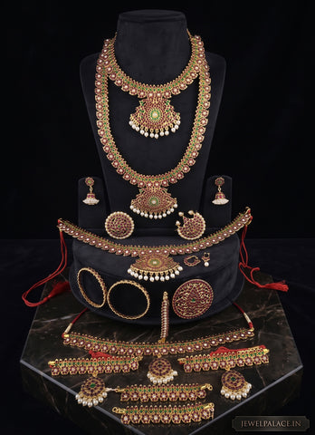 Authentic Bharatanatyam Jewelry Set Traditional Gold Plated Temple Dance Accessories JH6504