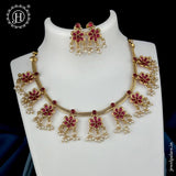Beautiful Gold Finish Brass Kemp Stone Floral Necklace Set JH6549