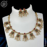 Beautiful Gold Finish Brass Kemp Stone Floral Necklace Set JH6549