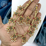Beautiful Gold Finish Brass Kemp Stone Floral Necklace Set JH6549
