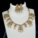 Beautiful Gold Finish Brass Kemp Stone Floral Necklace Set JH6550