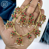Beautiful Gold Finish Brass Kemp Stone Floral Necklace Set JH6550