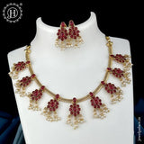 Beautiful Gold Finish Brass Kemp Stone Floral Necklace Set JH6551