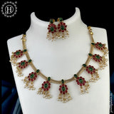 Beautiful Gold Finish Brass Kemp Stone Floral Necklace Set JH6551