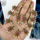 Beautiful Gold Finish Brass Kemp Stone Floral Necklace Set JH6551
