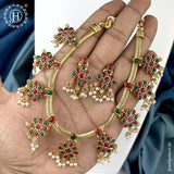 Beautiful Gold Finish Brass Kemp Stone Floral Necklace Set JH6552