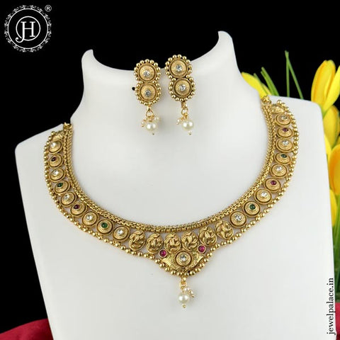 Elegant Gold Plated Alloy Kemp Stone Designer Necklace Set JH6553
