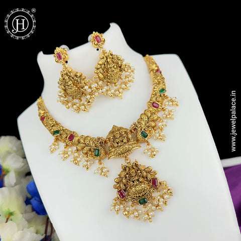 Beautiful Gold Plated Kemp Stone Laxmi Design Necklace Set JH6572
