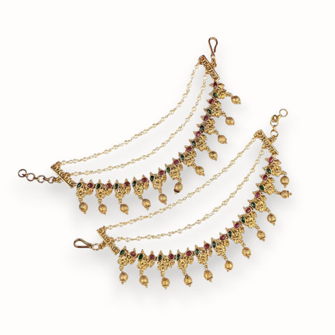 Ethnic Brass Mattal with Gold Plating and Classic Kempu Stone Work