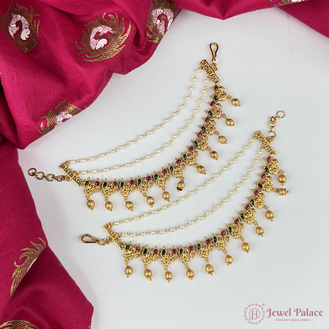 Ethnic Brass Mattal with Gold Plating and Classic Kempu Stone Work