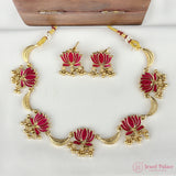Elegant Antique Lotus Necklace with Gold Finish Traditional Design