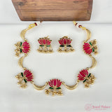 Elegant Antique Lotus Necklace with Gold Finish Traditional Design