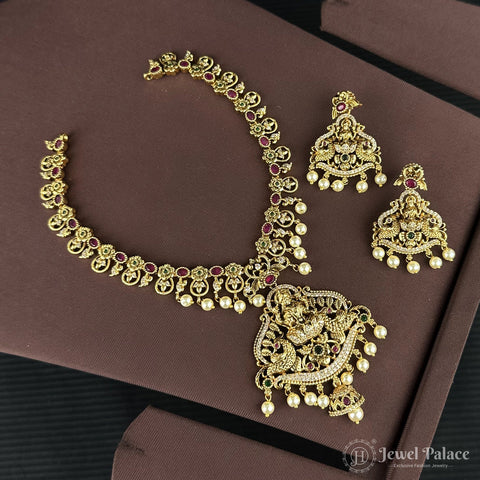 Majestic Semi-Bridal Necklace Set with Antique Gold Polish