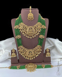 Exclusive Gold Plated Temple Jewellery Set with Green Beads Bridal And Festive 