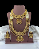 Premium Antique Temple Design Combo Jewellery Set with Lakshmi Motifs and Kemp Stones