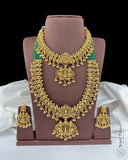 Premium Antique Temple Design Combo Jewellery Set with Lakshmi Motifs and Kemp Stones