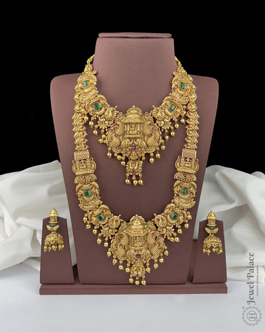 Premium Antique Temple Design Combo Jewellery Set with Lakshmi Motifs