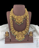 Grand Antique Gold Finish Temple Jewellery Set with Lakshmi Design Bead Detailing
