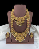 Grand Antique Gold Finish Temple Jewellery Set with Lakshmi Design Bead Detailing