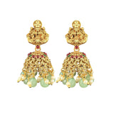 Antique Gold Finish Lakshmi Pendant Green Beads Temple Haram Set