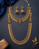 Traditional Antique Gold Temple Combo Set with Haram, Necklace & Jhumkas