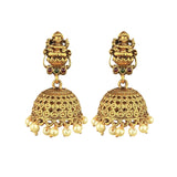Antique Gold Finish Temple Choker Necklace with Lakshmi Design and Jhumka Earrings