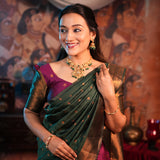 Woman in traditional attire with a colorful background