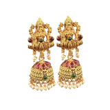 Gold Temple Necklace with Lakshmi Pendant And Pearl Drops South Indian Jewelry
