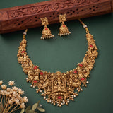 Antique Temple Necklace with Goddess Lakshmi And Ruby Stones South Indian Jewelry