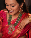 Heavy Long Haram Necklace with Red And Green Stones Wedding Jewelry