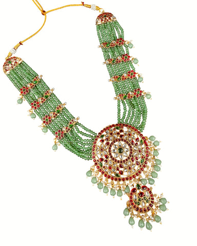 Heavy Long Haram Necklace with Red And Green Stones Wedding Jewelry