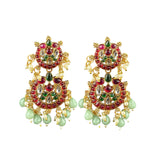 Heavy Long Haram Necklace with Red And Green Stones Wedding Jewelry