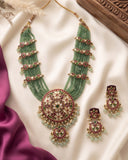 Heavy Long Haram Necklace with Red And Green Stones Wedding Jewelry