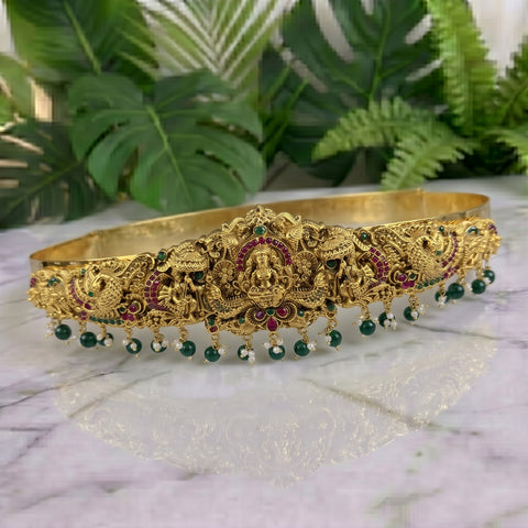 Traditional Antique Gold Vaddanam with Lakshmi and Intricate Temple Craft