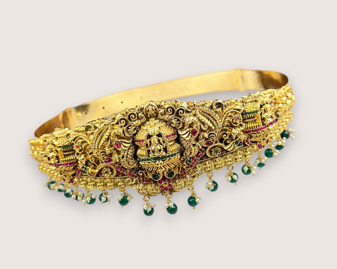 Antique Temple Gold Hip Belt with Lakshmi Motif Traditional Look