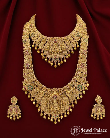 Premium Temple Combo Jewellery Set - Lakshmi with Peacock Design