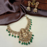 Antique Gold Plated Temple Necklace with Goddess Lakshmi Pendant and Jhumka Earrings