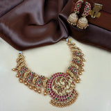 Antique Peacock Temple Necklace with Ruby And Emerald Kemp Stones