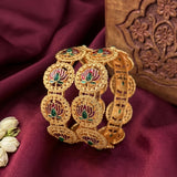 Elegant Gold Finish Lotus Motif Bangles Set of 2