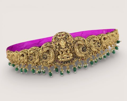 Gold Finish Peacock Design Temple Hip Belt Traditional Vaddanam