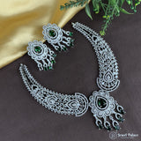 Silver Finish AD Stone Necklace Set  Elegant Bridal And  Party Jewelry