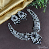 Silver Finish AD Stone Necklace Set  Elegant Bridal And  Party Jewelry