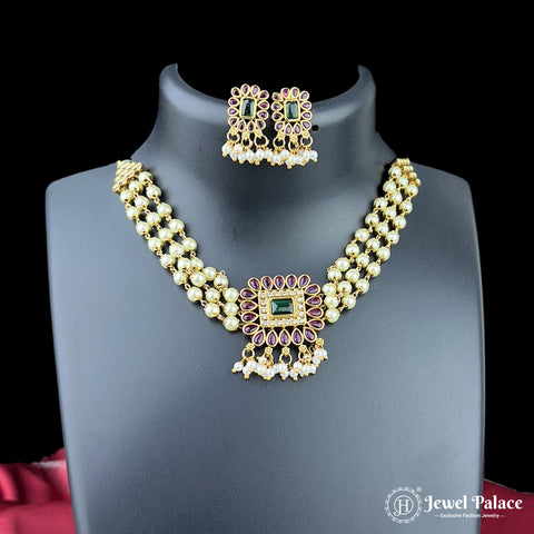 Jewelry set with necklace and earrings on a mannequin bust, brand 'Jewel Palace' visible.