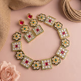 Kundan Choker Necklace Set with Red and Green Stones Traditional Gold Finish Jewelry