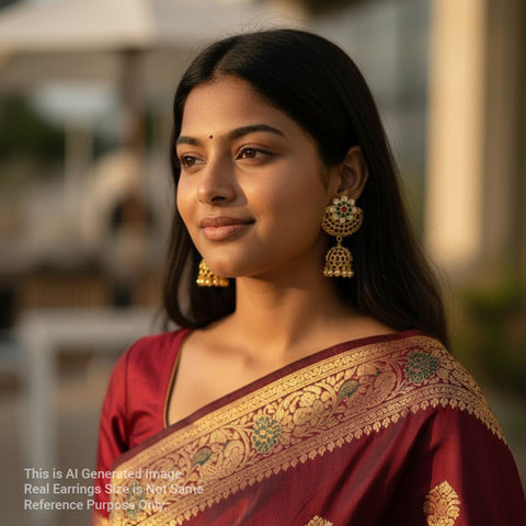 Elegant Kemp Stone Gold Plated Jhumka Earrings