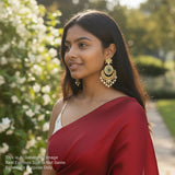 Elegant Green Kemp Chandbali with Pearl Drops