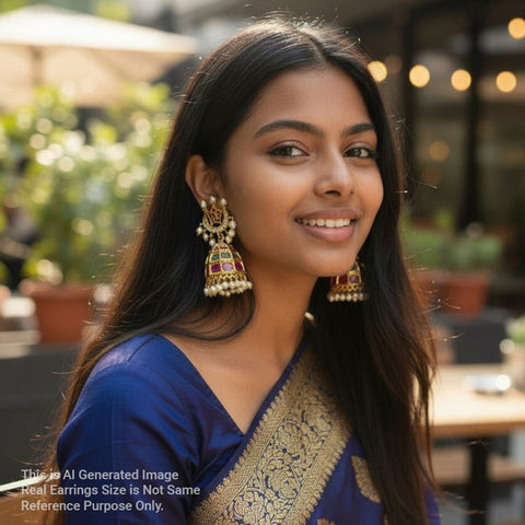 Antique Jhumkas with Ruby And Green Emerald Accents