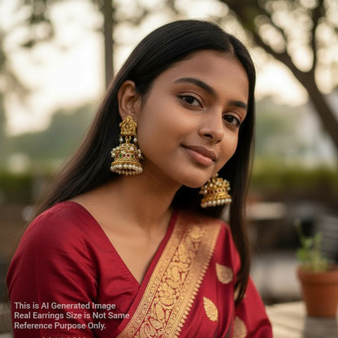 Ethnic Kemp Stone Jhumkas with Antique Gold Finish